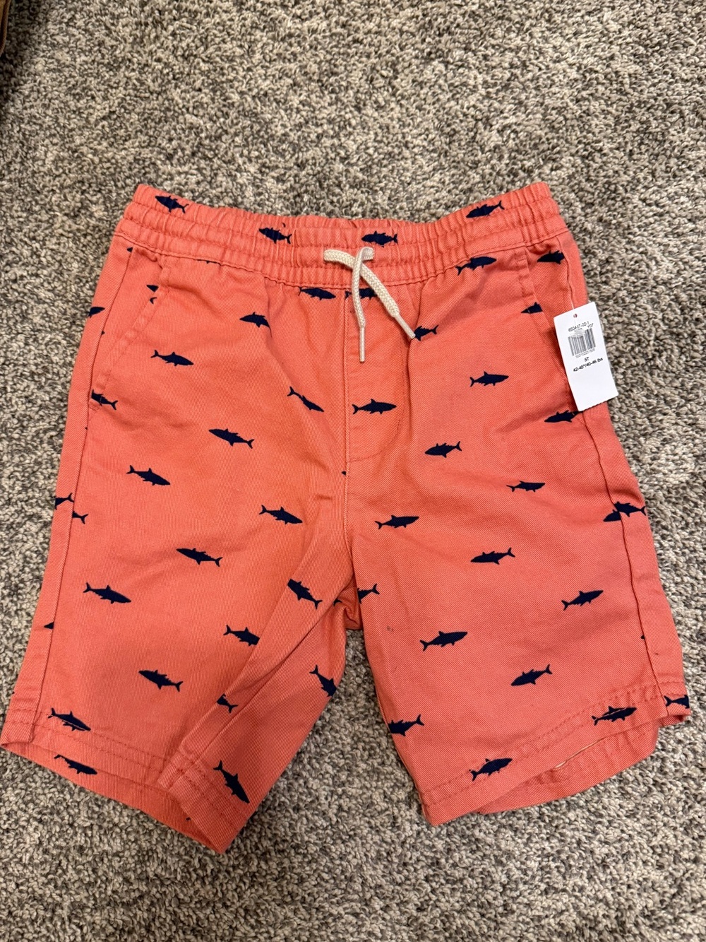 Old Navy Coral Shorts with Navy Shark Print